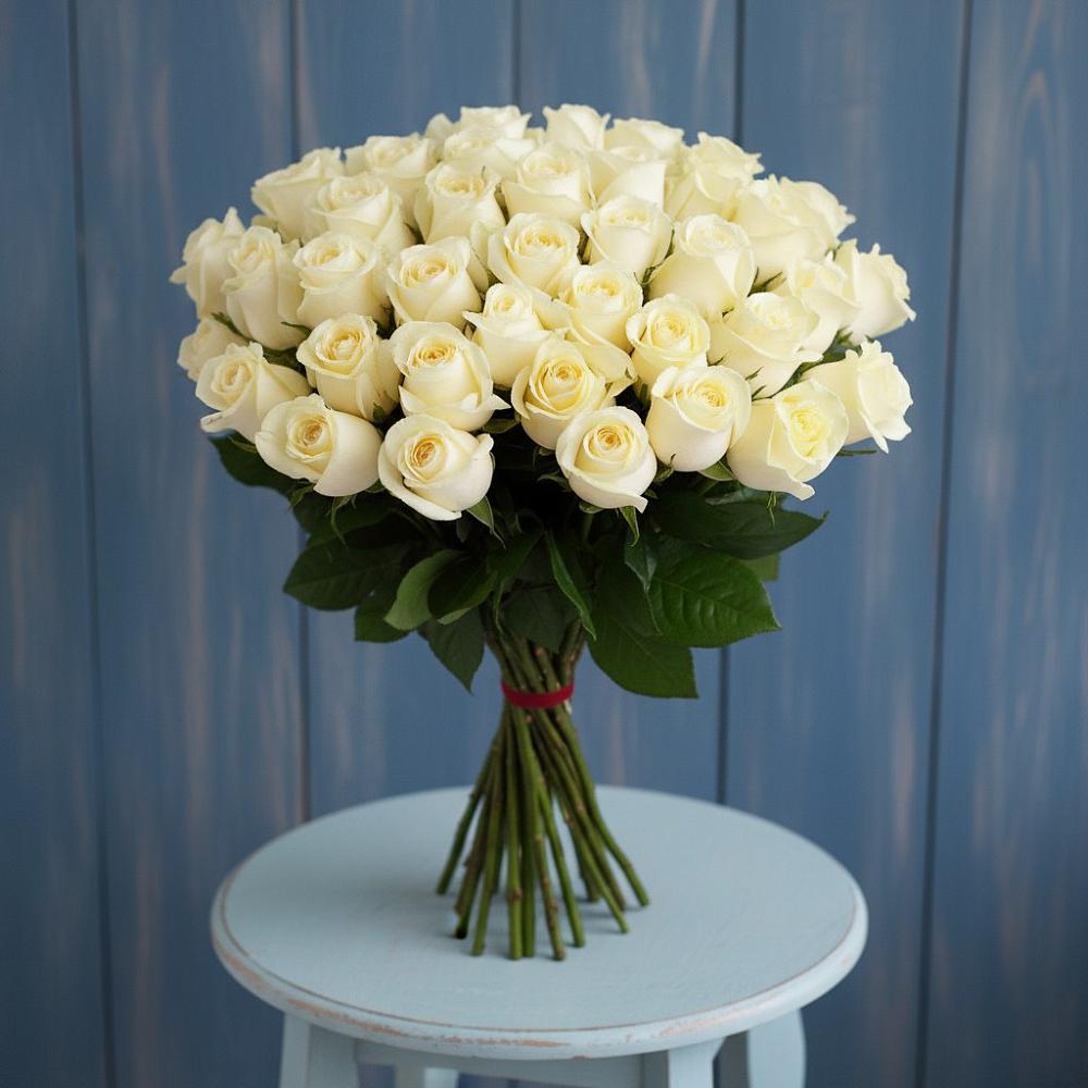 Букет 51 Белая роза Эдлесс Лав в Свободный