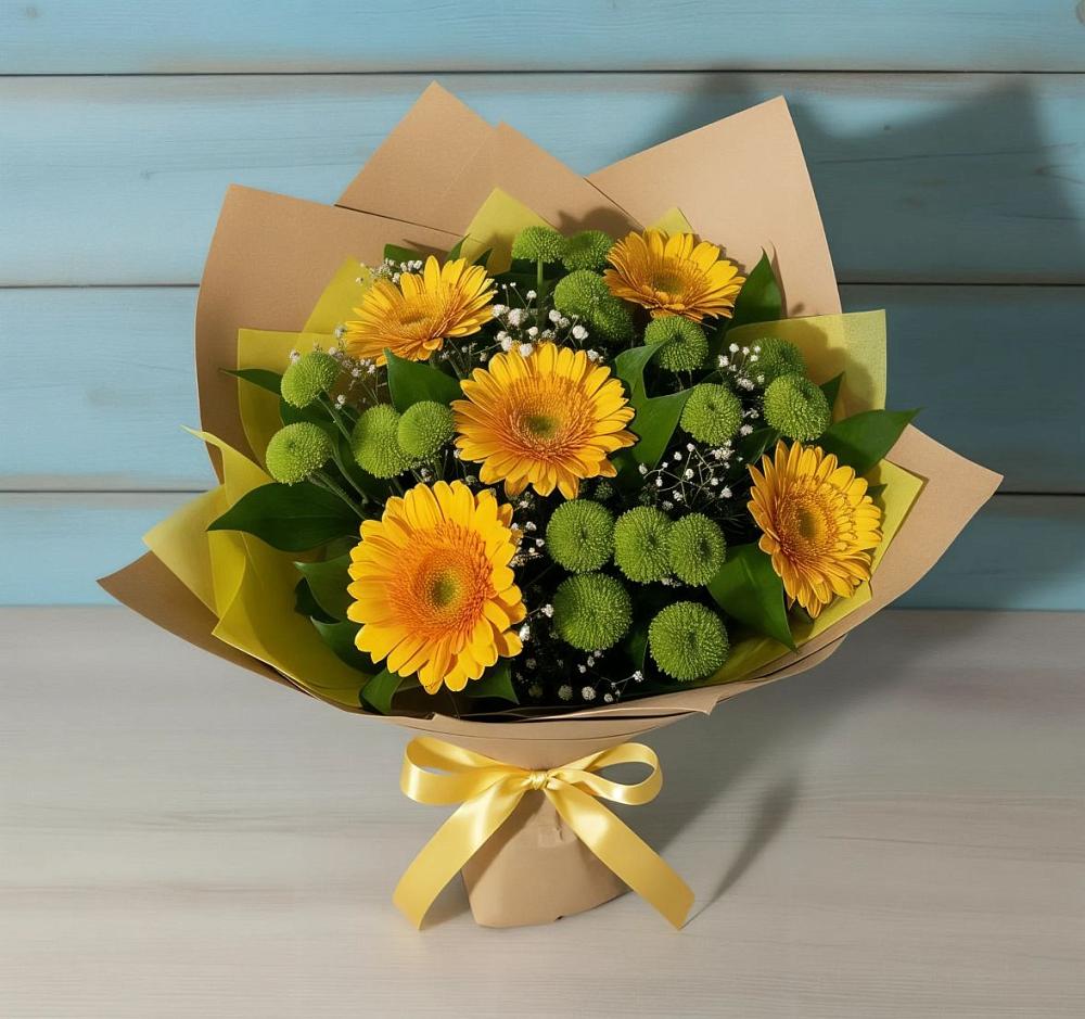 Букет цветов из: Герберы и Хризантемы в Свободный