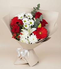 Букет цветов из:  Розы, Хризантемы, Герберы и Лилии в Свободный