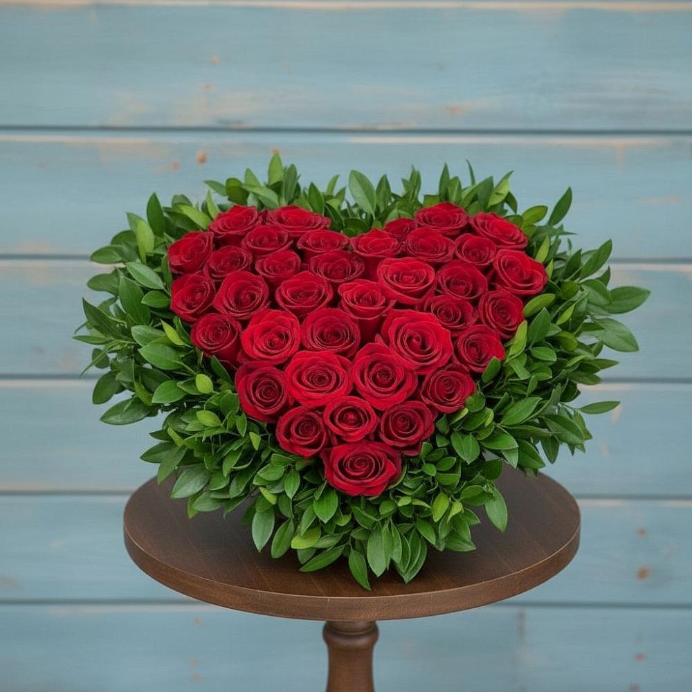 Цветочная композиция из Розы в виде сердца в Свободный