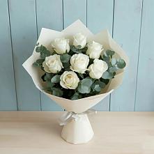 Букет Белые розы в Эвкалипте в Свободный
